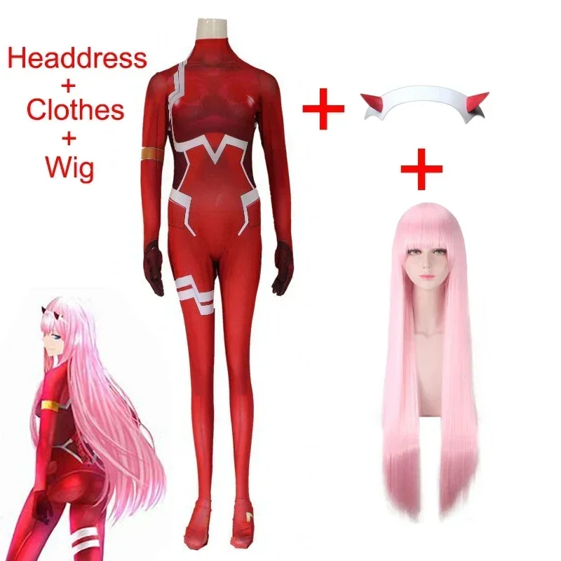 

New Anime Darling In The Franxx Code002 Cosplay Costume Set With Pink Wig And Devil Horns Headdress For Halloween And Carnival