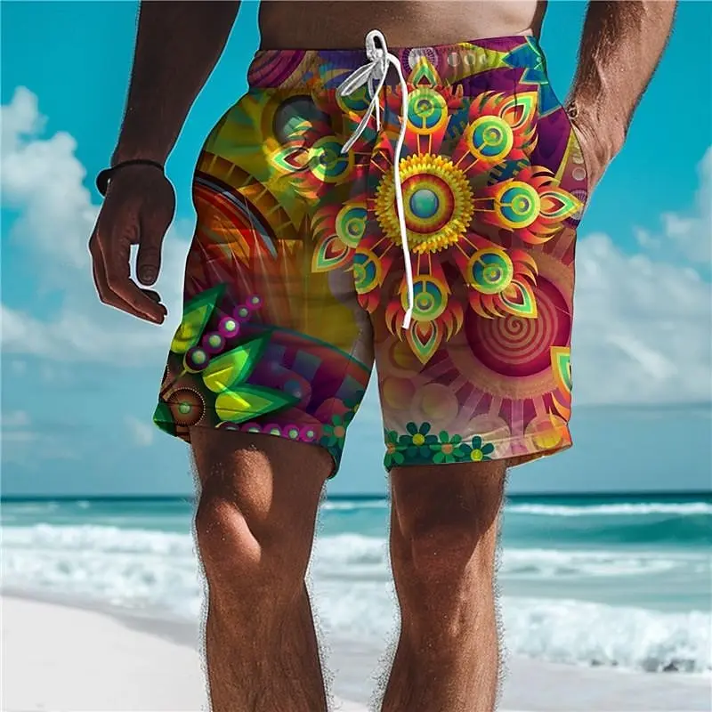 Summer Basketball Men\'s Floral Beach Cute Board Man Swimsuit Rainbow Shorts Pants Dry Sports Swim Wear Hawaii Big Size Swimwear