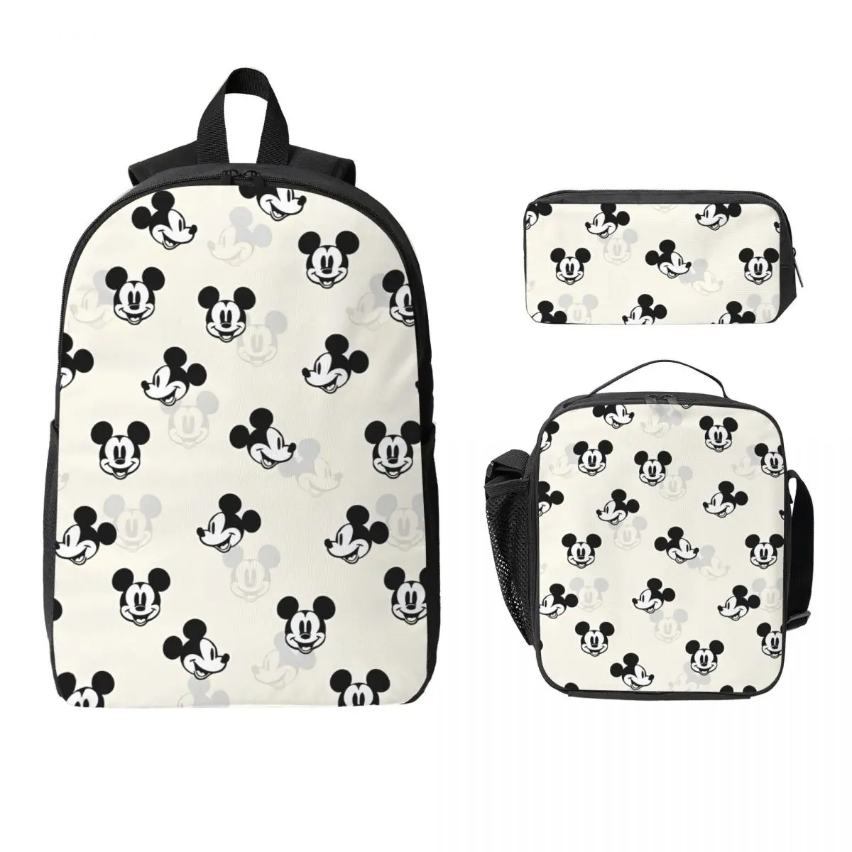

3Pcs Mickey Mouse Head Backpack Set for Kids Pen Bags Bookbag Sets with Lunch Box For School Students Daypack