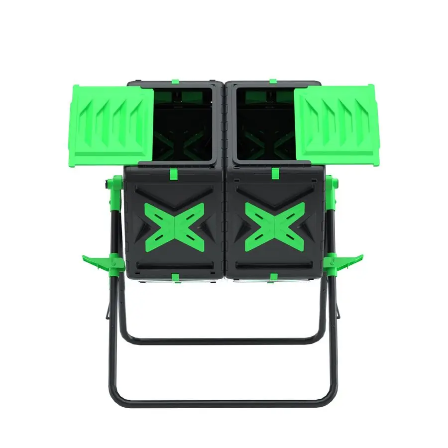 

Большой двухкамерный компостер-тумблер для сада, уличный, с легким вращением, прочная стальная рама, быстрое компостирование, зеленый, 2x18,5 галлонов