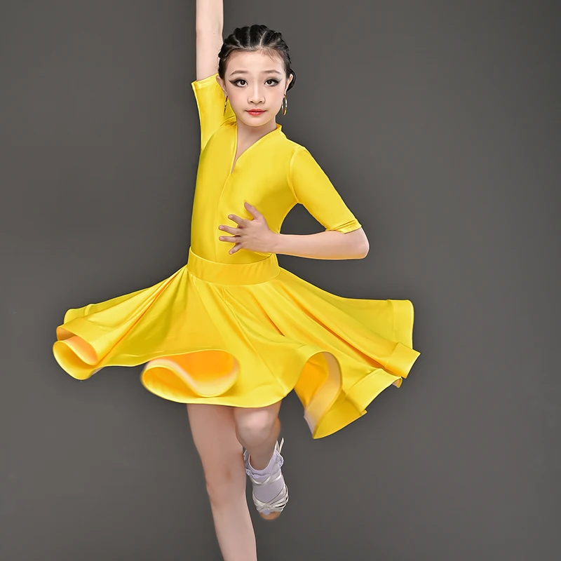 Girls Professional Latin Dancing Dress Kids Ballroom Salsa Dance Wear Clothing Children's Competitions Latin Stage Wear Clothes