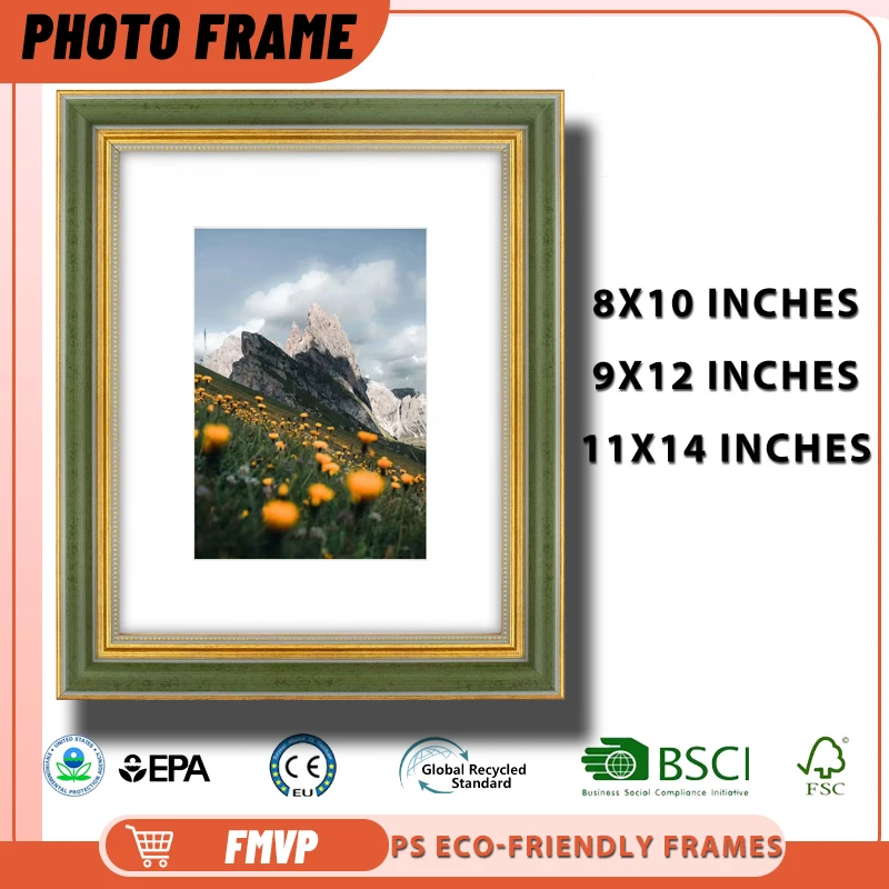

Elegant Green Gold Frame with White Mat Showcases Contrast of Yellow Wildflowers Against Dramatic Limestone Premium Frame