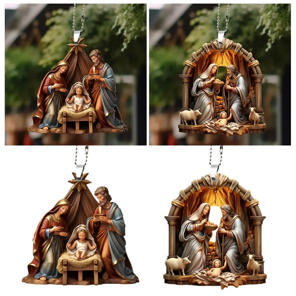 Christmas Nativity Scene Ornament Nativity Scene Christmas Tree Decoration Acrylic Flat Ornament For Car Religious Hanging R5M3