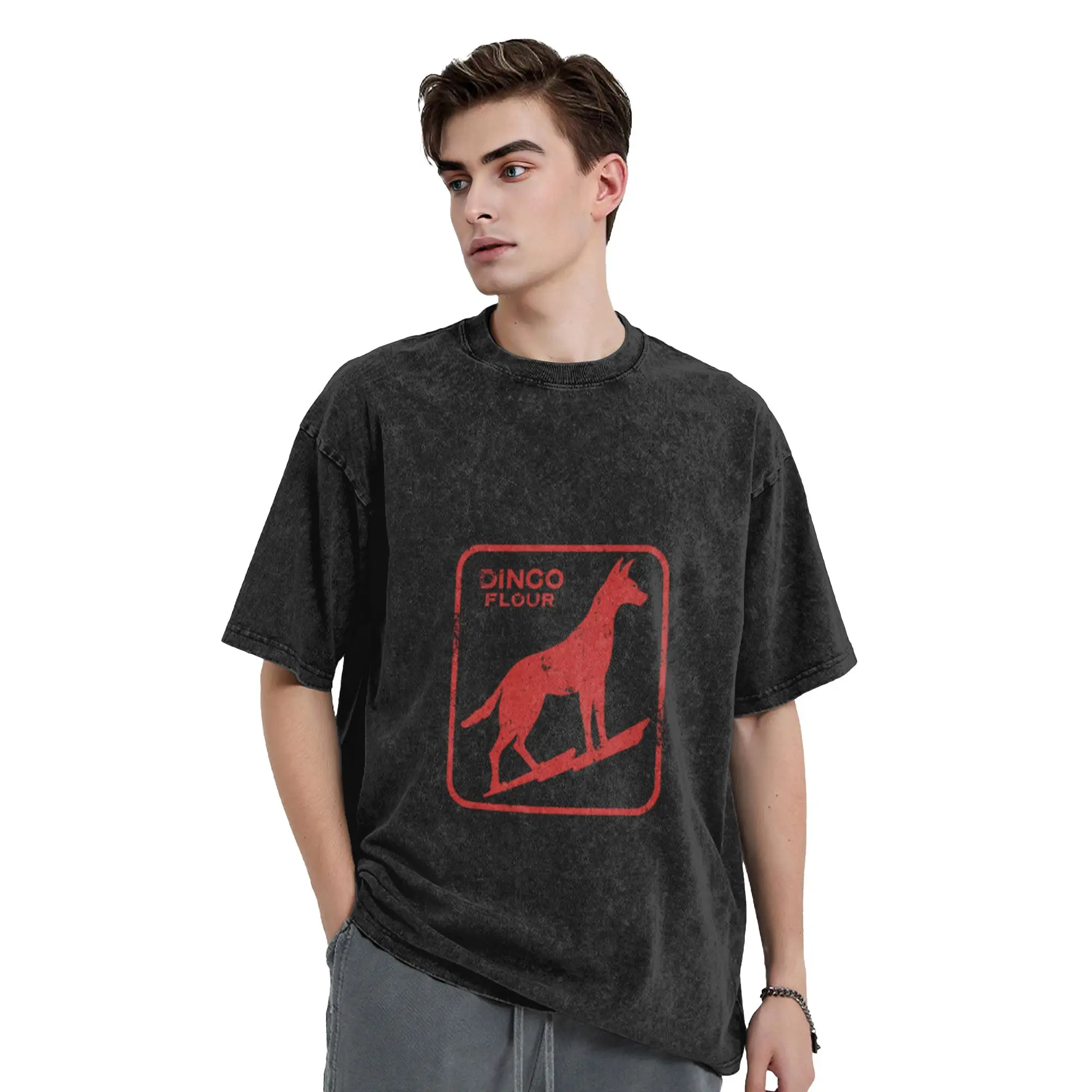 Dingo Flour (Washed   Worn) Classic Stylish A T-Shirt Oversized Short Sleeve Men's Women's Cotton Tees Tops