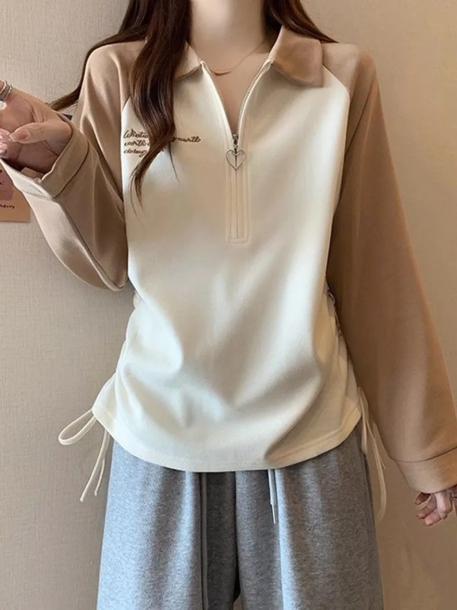 women's-zipper-oulder-sve-ne-sweatirt-two-piece-set-trendy-loose-slimming-long-dstring-design-spring-2026