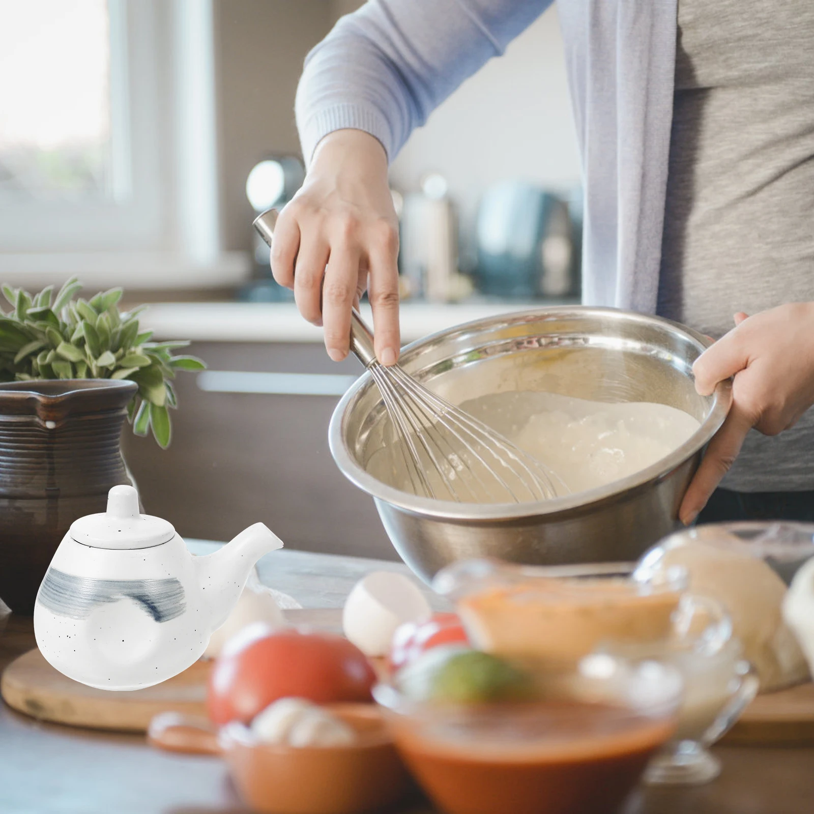 

Ceramic Soy Sauce Dispenser Multi-Function Oil Vinegar Bottle Kitchen Container for Household Seasoning Storage Fresh Keeper