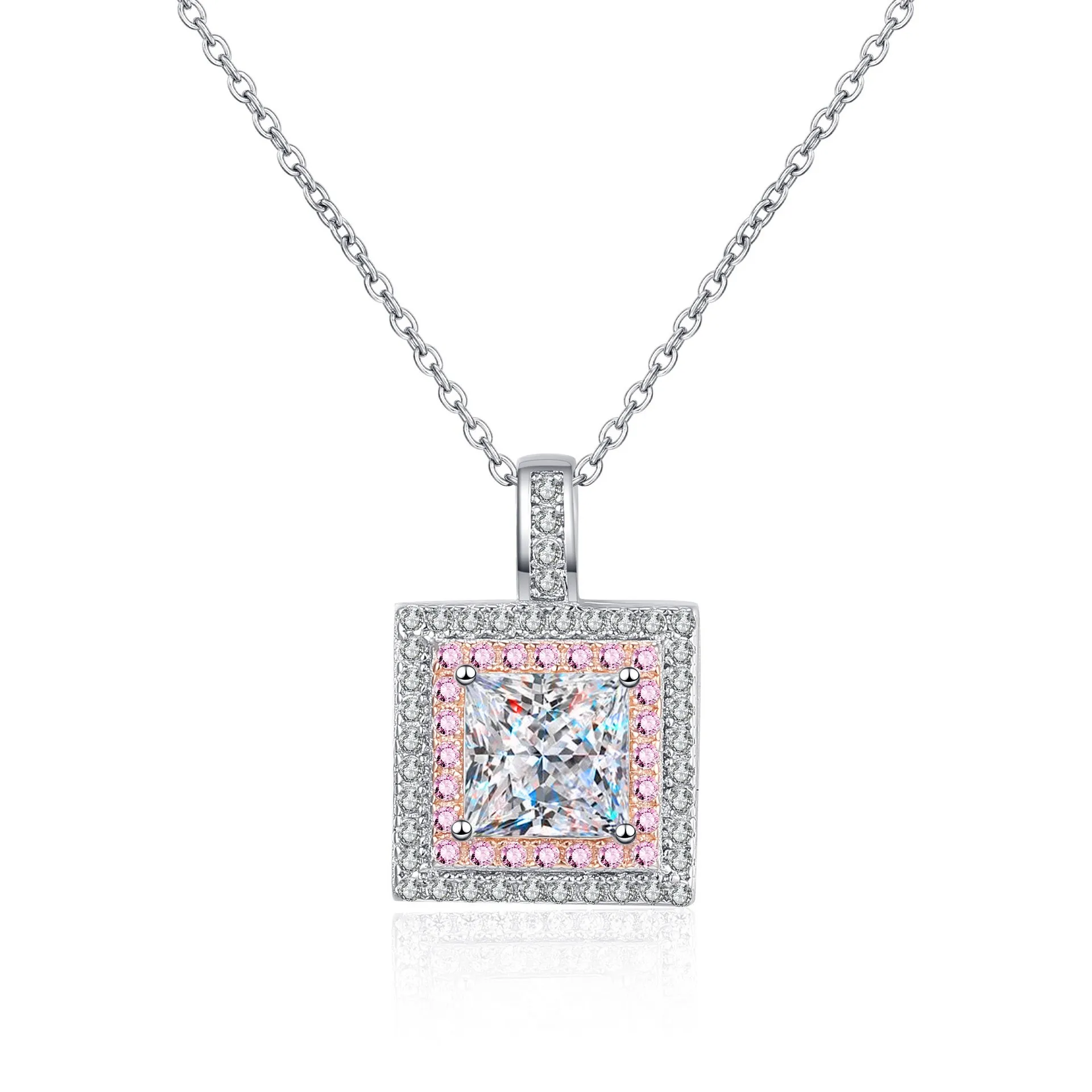 

AZ807-X Lefei Fashion Trend Luxury Classic Moissanite Diamond-set 1ct Square Necklace Women 925 Silver Party Charms Jewelry Gift