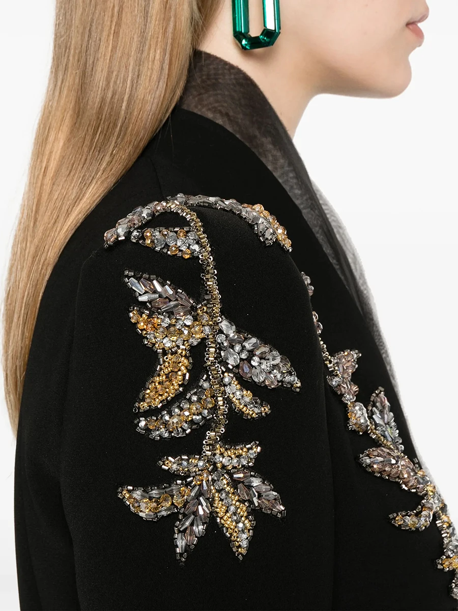 TWOTWINSTYLE Solid Spliced Beading Luxurious Jackets for Women V Neck Long Sleeves Temperament Jacket Female Fashion Clothes New