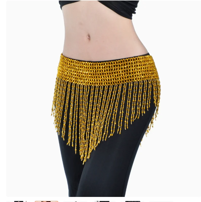 1Pcs/lot Belly Dance Accessories Tassels Sequins Beads hips scarf gold and sver belly dancing waistchain