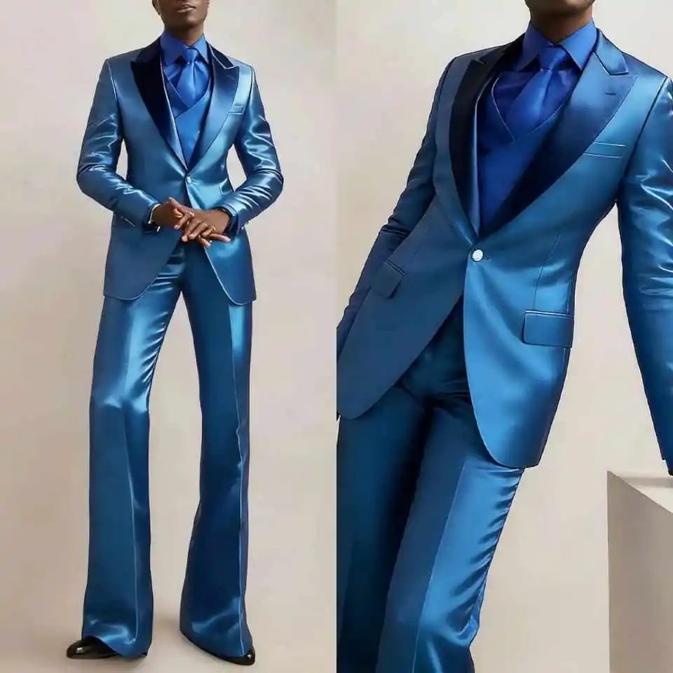 

Fashion 2 Pieces Men's Suit One Button Peaked Lapel Prom Blazers Classic Fit Customized Trajes Para Hombre