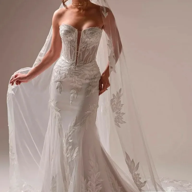 فساتين زفاف بيضاء عاجية خارج الكتف مشد صائق ذيل السمكة فساتين الزفاف المصنوعة  تخصيص #1