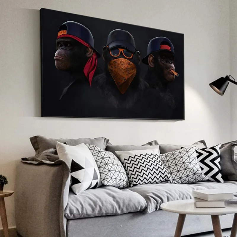 1pc frameless Canvas Painting Three Black Orangutan POP Wall Art Canvas Poster Monkey Home Decoration  Painting Mural Picture Pr