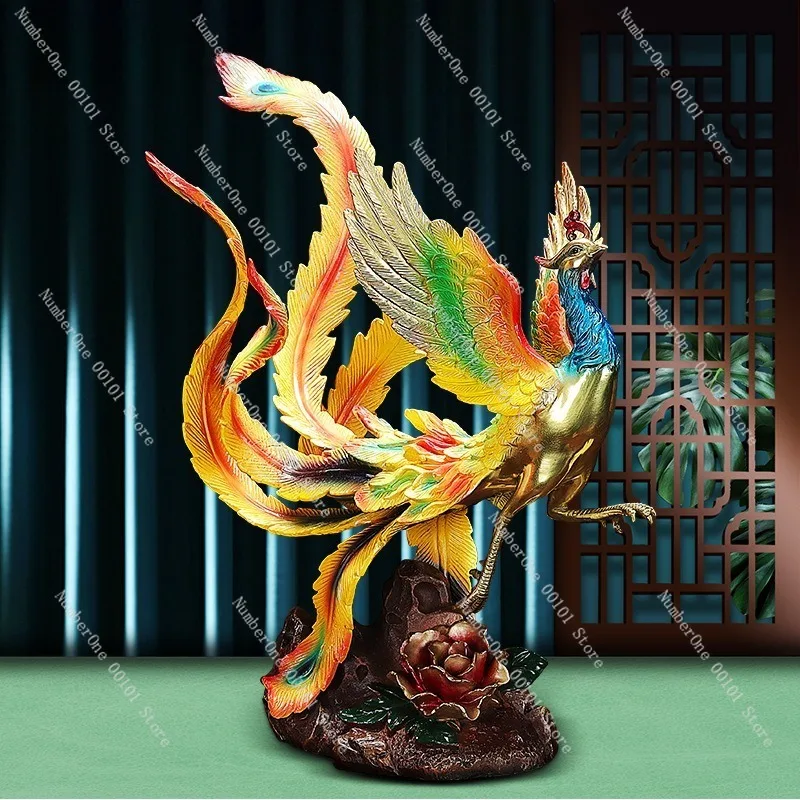 All-copper phoenix ornament living room wine cabinet home decoration graceful auspicious artwork housewarming gift display