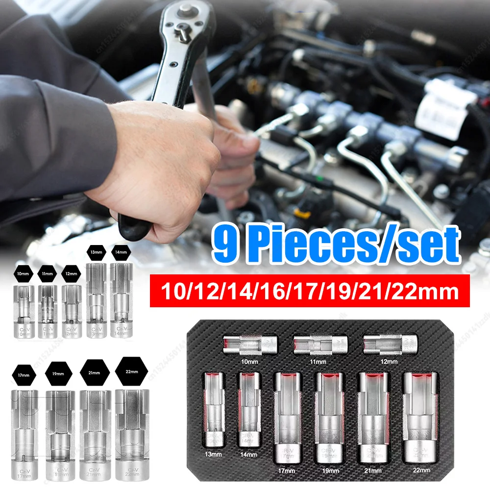 

9-компонентный набор инструментов для снятия автомобильного ключа для масляной трубы, комплект для снятия блока отправки давления масла, инструмент для снятия гаечного ключа с датчиком кислорода