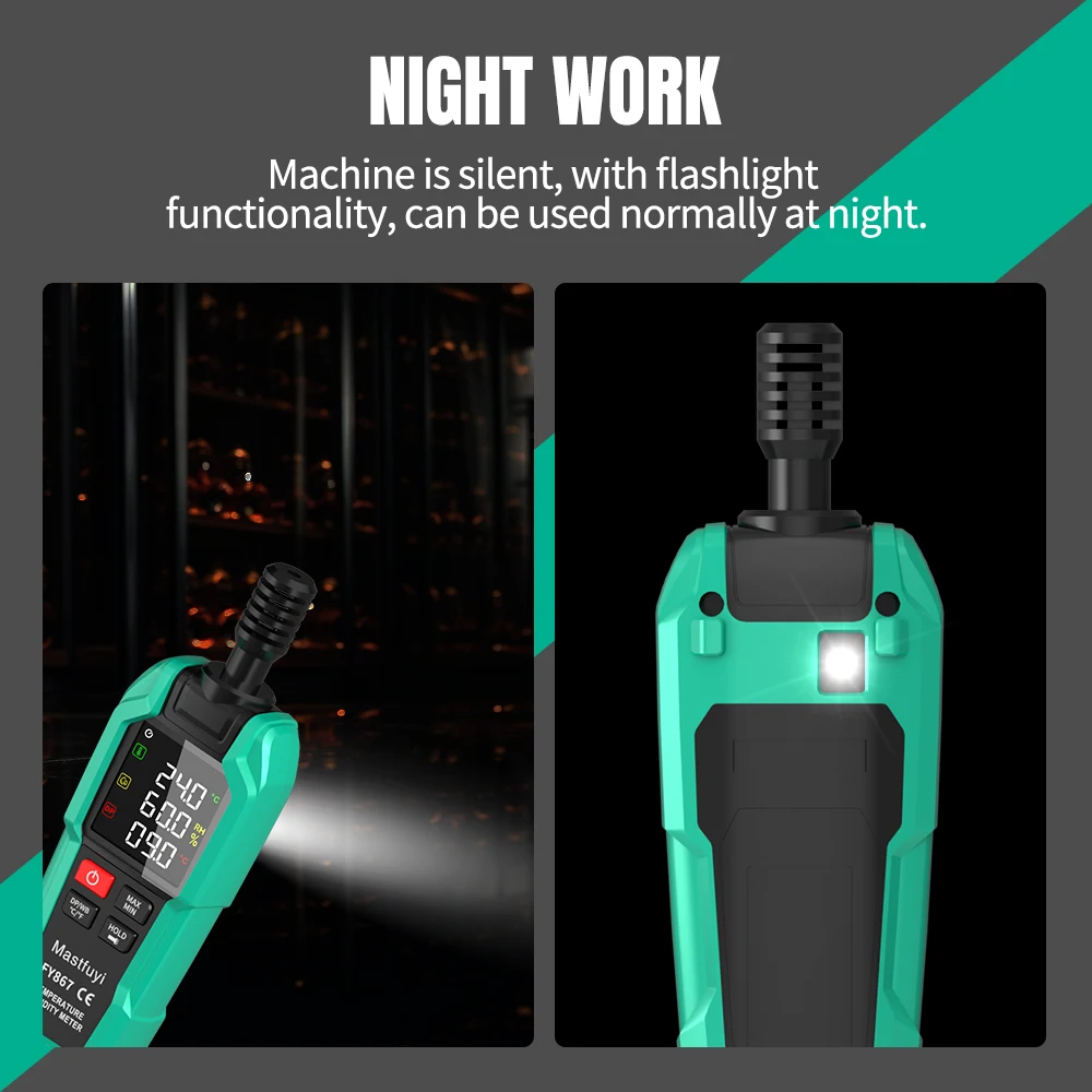 MASTFUYI เครื่องวัดอุณหภูมิและความชื้นดิจิตอลระดับมืออาชีพ วัดอุณหภูมิกระเปาะเปียก อุณหภูมิจุดน้ำค้าง ความชื้นแวดล้อม