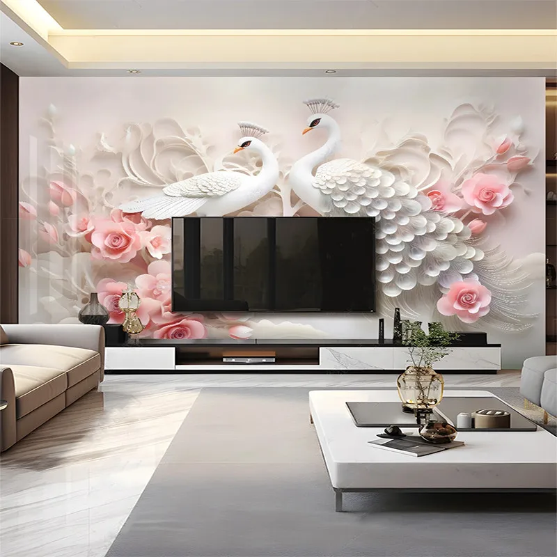 Custom 3D Wallpaper Peacock Flower Pattern Mural TV Sofa Background Wall Fresco Papel De Parede Art Home Décor For Bedroom