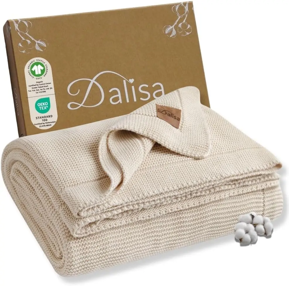 

Органическое турецкое хлопковое покрывало (плед) - сертифицировано GOTS, уютное для дивана, кровати и декора - вязаное в стиле бохо-винтаж (бежевый, 60x80)