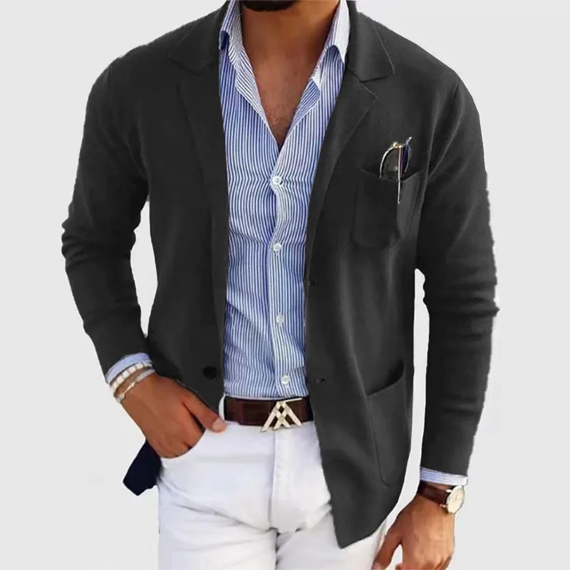 KIDWHXR Herren-Blazer Koreanischer Stil Dünner Einfarbiger Einreihiger Komfortabler Herren-Überzug Slim Fit Langarm mit Taschen Lässiger Herrenanzug-Mantel – Detail 4