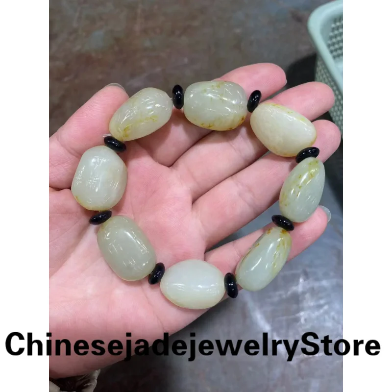 

Bracelet Natural Hetian Jade Pure Handwork Carved Pure Nephrite Beautiful High Precious String Bangle Handring Jewelry