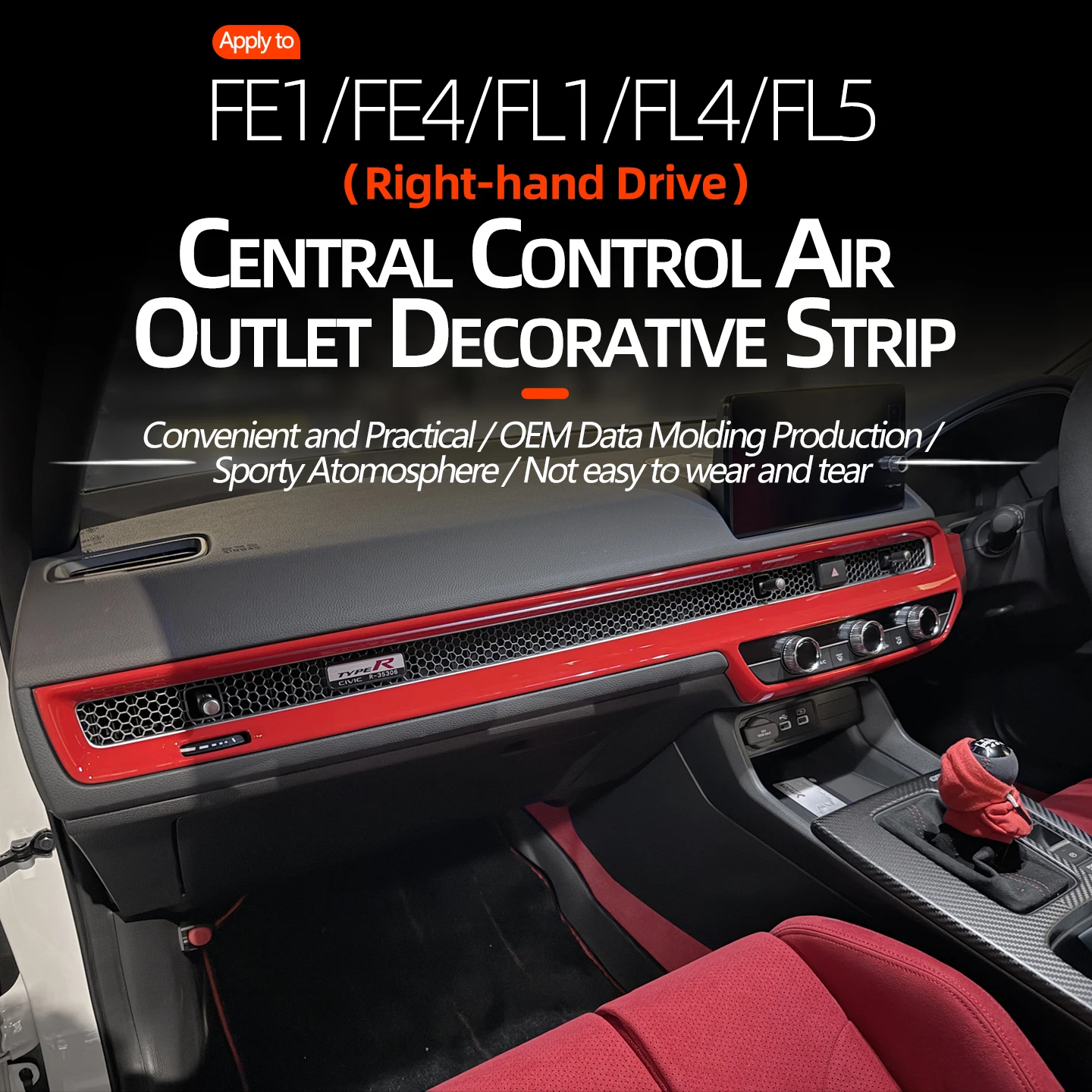 

For Honda 11th Gen Civic TYPE-R FE1/FE4/FL1/FL4/FL5 right rudder central control air outlet decorative strip