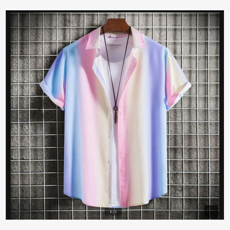 여름 남성 하와이안 티셔츠 프린트 스탠드 핏 청소년 패션 여름 시즌 플로럴 패턴 코튼 블렌드 티셔츠