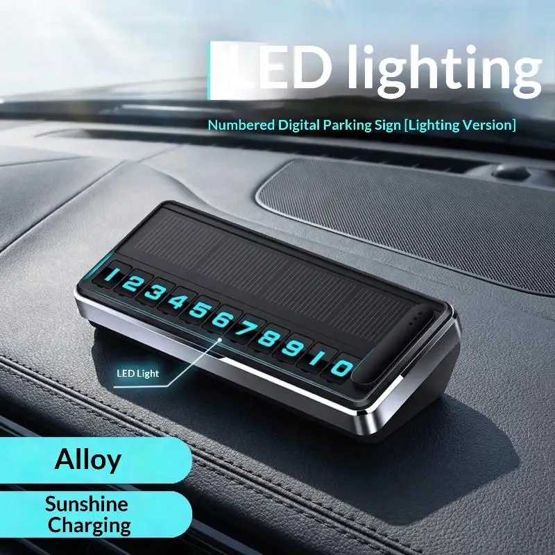 

LED Solar Car Phone Number Plate Temporary Parking Card Hidden License Plate Day and Night Parking Assistance Tool