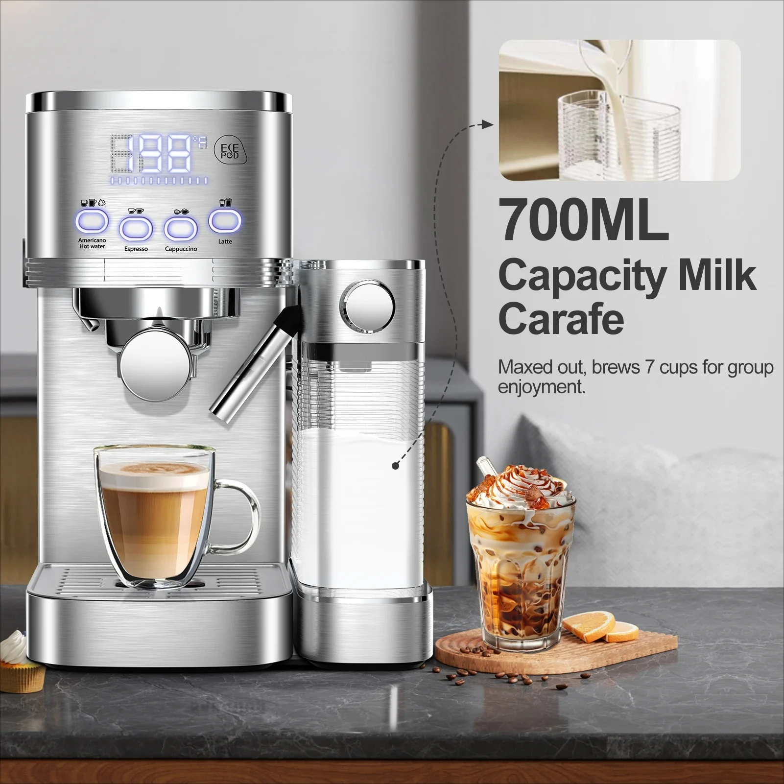 Italian Espresso Machine Small Semi-automatic Milk Foam Integrated Stainless Steel Coffee MachineHOT SALES