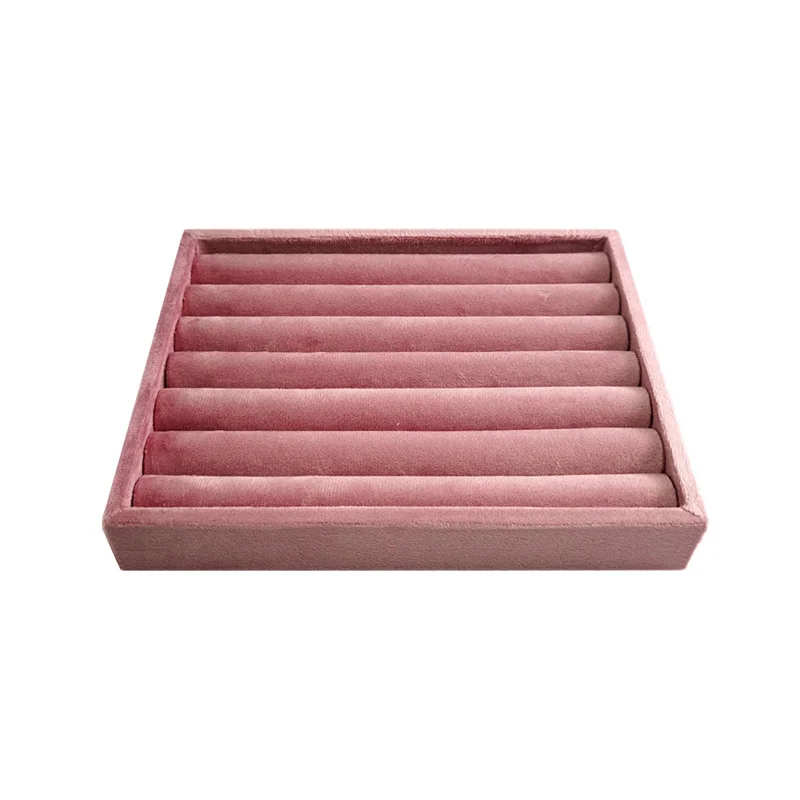 الوردي المخملية المجوهرات عرض صينية فتحة شبكة تصميم البليت المحمولة المنظم خواتم أقراط مستطيلة درج تخزين لوحة #3