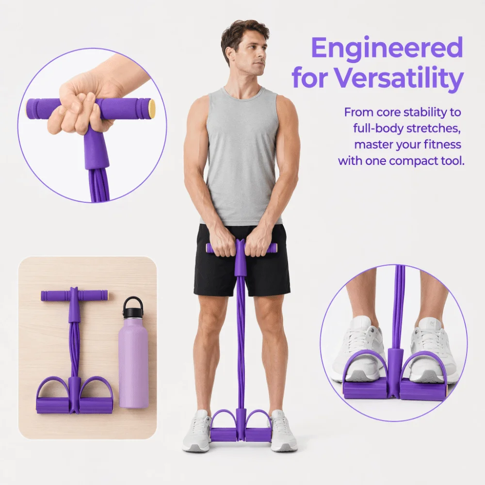 2PCS Compact 4 Tube Pedal Resistance Band 6 Tube Dual Foot Pedals Foot Pedal Exerciser ABS T Handle Sit up Trainer Arm Training