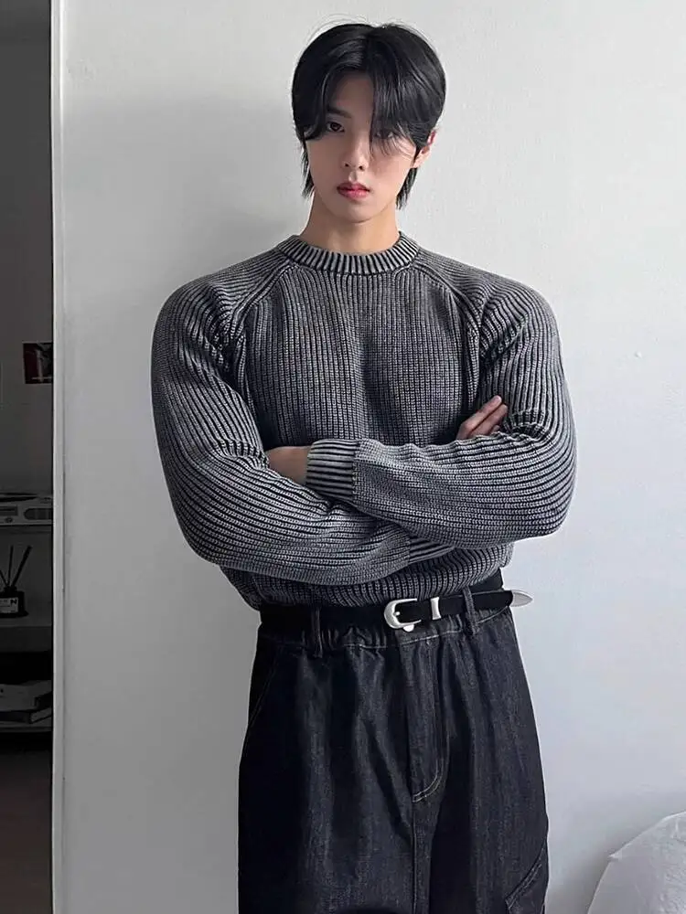 

SYUHGFA Korean Style Men's Sweaters Round Collar Solid Color Casual Texture Knitting Tops All-match Loose Male Pullovers Simple