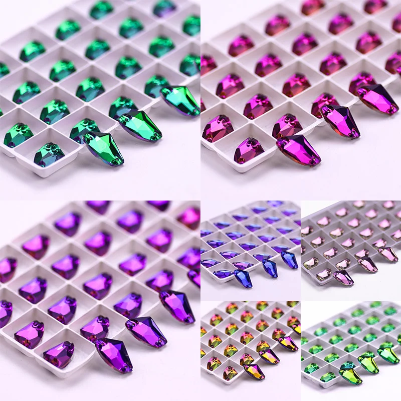 3256 New Gradient Color Galactic Sew On Crystal Glass FlatBack Rhinestone Sewing Strass AAAAA Stones For Dress Decoration