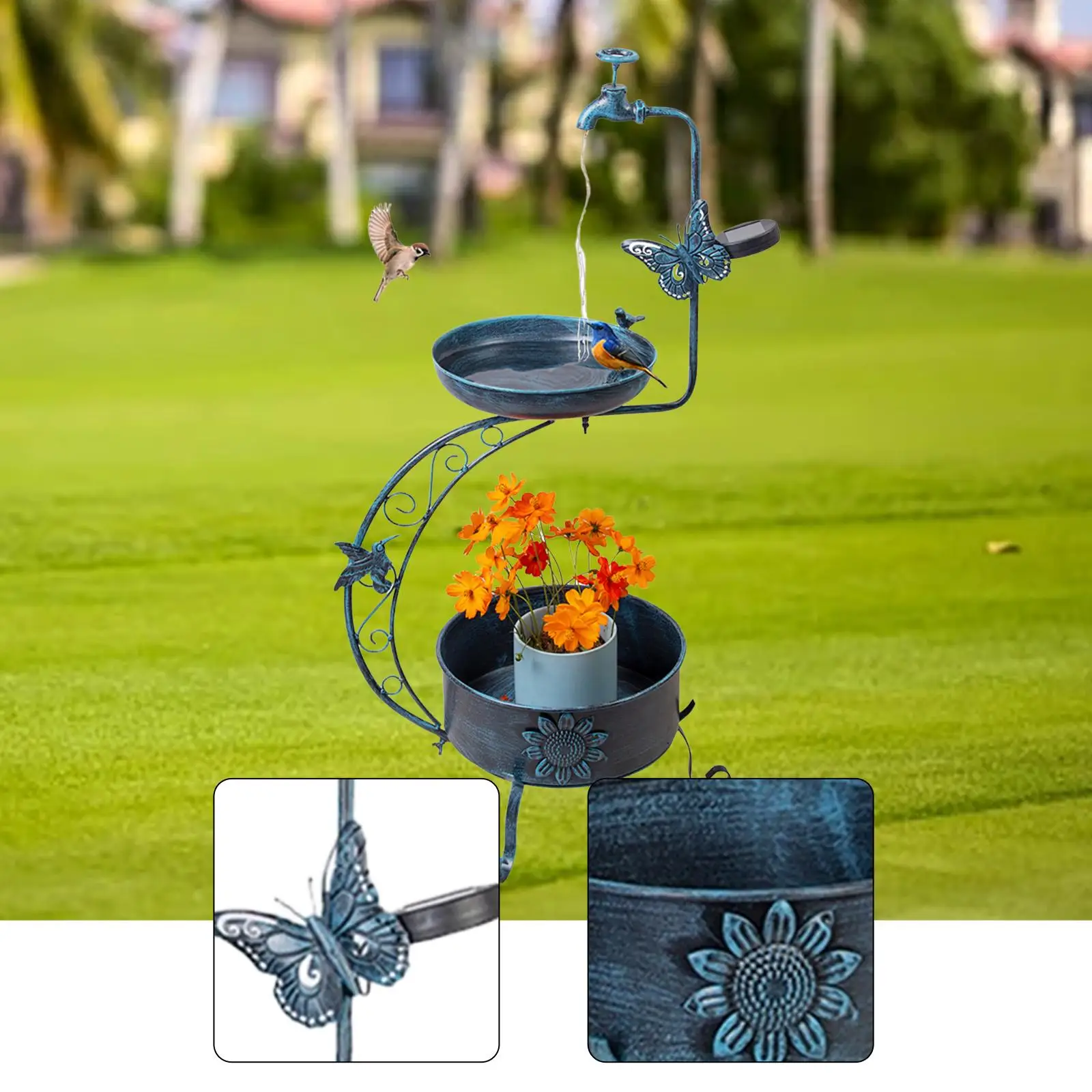 

Bird Bath with Flower Planter Pedestal with Solar Light for Lawn Yard Garden