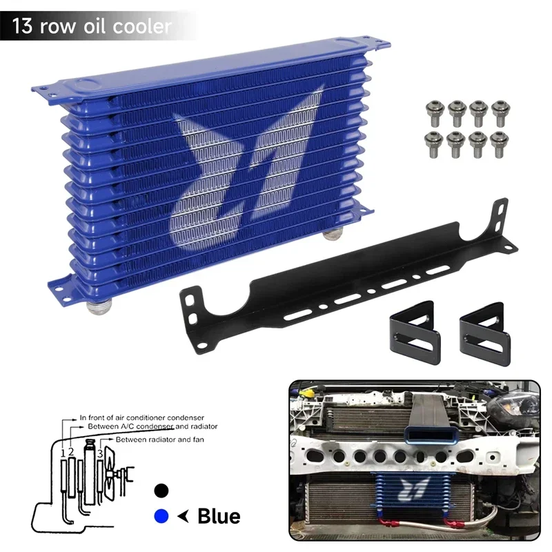 AN10 13 Row Oil Cooler 262MM Universal Engine/Transmission Trust Mounting Bracket Kit Black/Blue