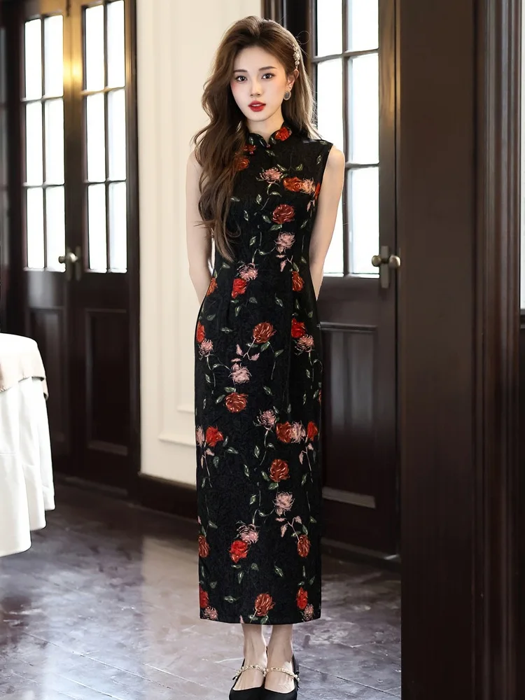 Retro Old Shanghai New Chinese Qipao 2026 Sleeveless New Temperament Black Modified Dress Qipao