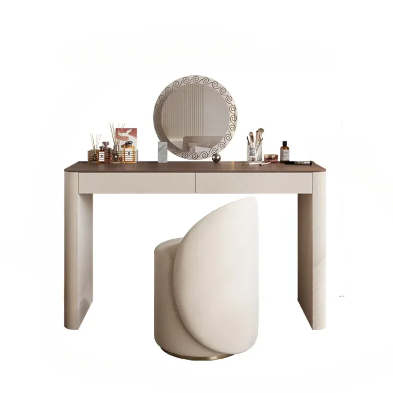 

Bedroom Stone Plate Saddle Leather Solid Wood High-End Makeup Table Light Luxury Dresser French Retro