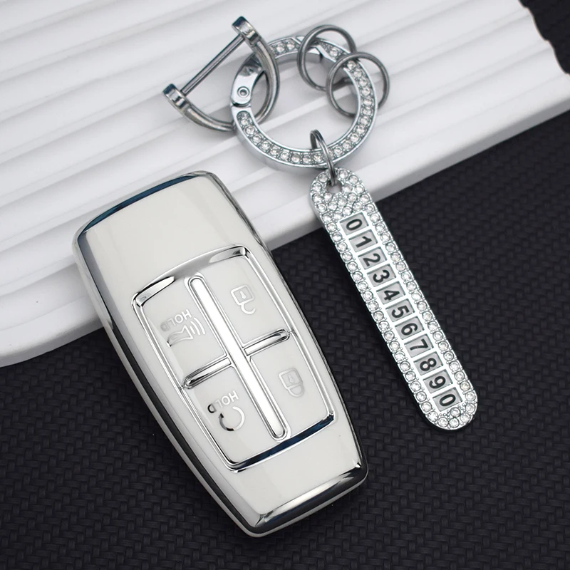 TPU Car Key Case Cover Key Shell For Hyundai Genesis GV70 GV80 GV90 2020 2021 2022 4/8 Buttons Holder Keychain Accessories