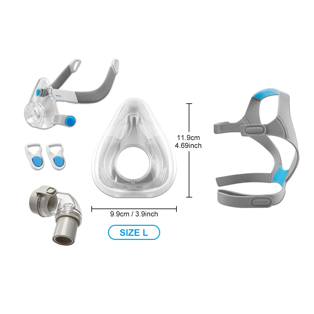 CPAP AirFit F20 Ersatzmasken-Set mit Winkeladapter - Inklusive Maskenkissen, Kopfgurt, Rahmen, Winkelstück & Clips F20 Masken-Set