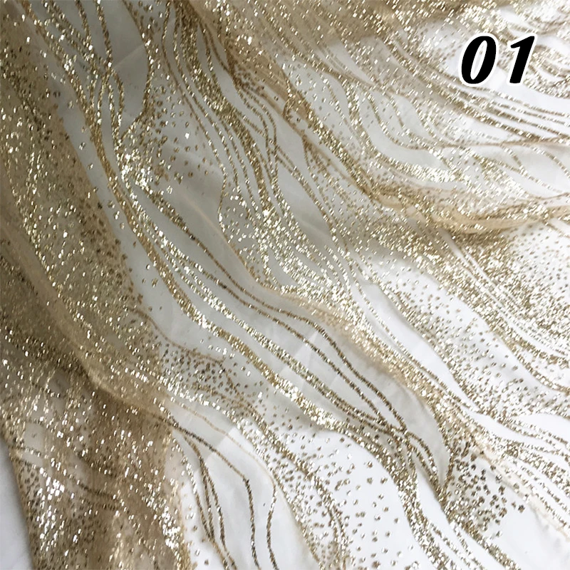 

50x130cm Sky Blue Iron Bronzing Glitter Sequin Fabric Wave Pattern Lace Fabric Wedding Dress Designer Material Shiny Party Tissu