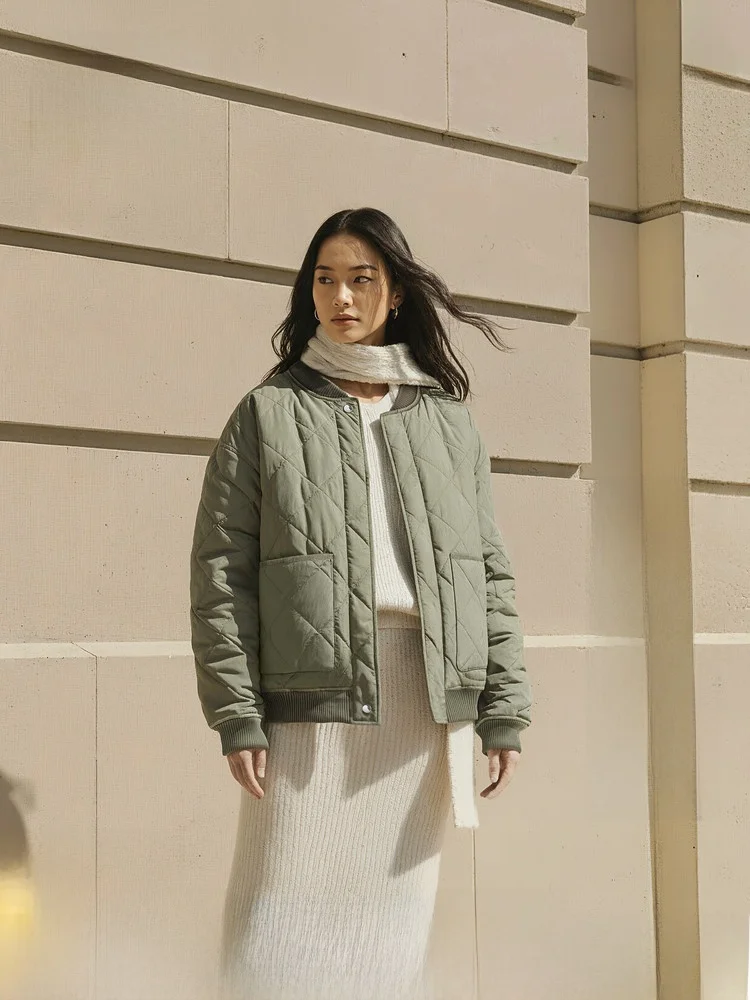 

H&M Women's Cotton Jacket Pilot Stitch Diamond Pattern Barn Style Summer Commute Loose Fit Regular Thickness 2025 Winter