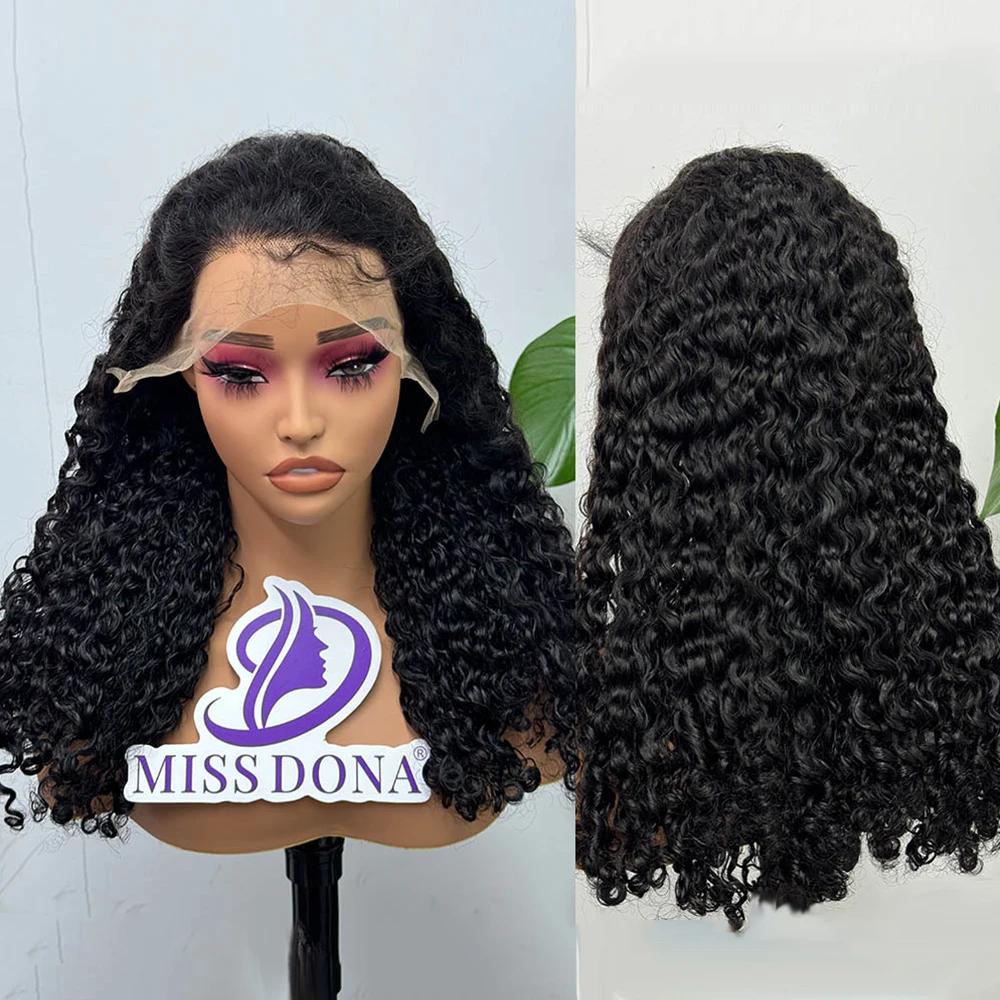 MissDona-Natural Cor Curly Remy Peruca de Cabelo, Burmese Curl Cabelo Humano, Lace Frontal Perucas, Duplo Desenhado, 12A, 250%, 13x4