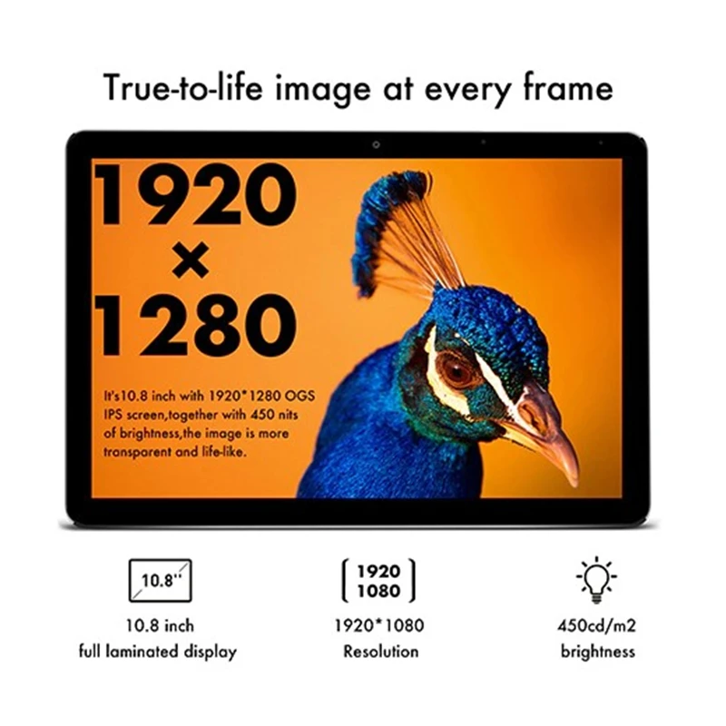 1920x1280 Screen Resolution CWI559 10.8 Inch Windows 10 Tablet 4GB RAM 64GB ROM Intel Celeron N3450 CPU 8000mAh 1*Type-C Port