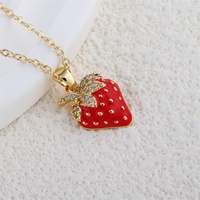 Stainless Steel Shiny Zircon Red Strawberry Pendant Necklace For Women Men Romantic Lovely Fruit Plant Choker Friendship Jewelry