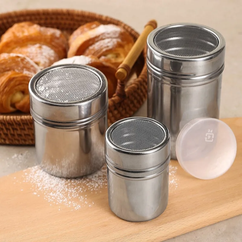 Stainless Steel Coffee Shaker With Lid Cocoa Chocolate Flour Powdered Sugar Sieve Filters Foam Spray Kitchen Cake BBQ KitchTools