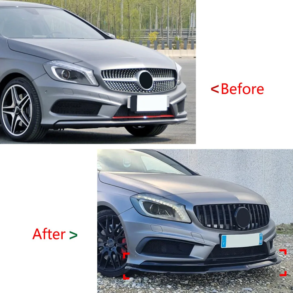 3 Stage Front Bumper Lip Spoiler Side Lower Splitters Body Kit For Mercedes Benz A-Class W176 A200 A260 A45 AMG 2013-2018