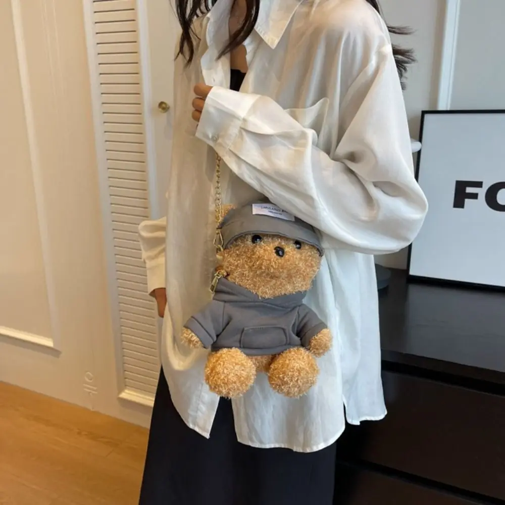

Mini Plush Bear Shoulder Bag Bear Kawaii Bear Plush Crossbody Bag Synthetic Leather Cute Bear Fluffy Handbag Women
