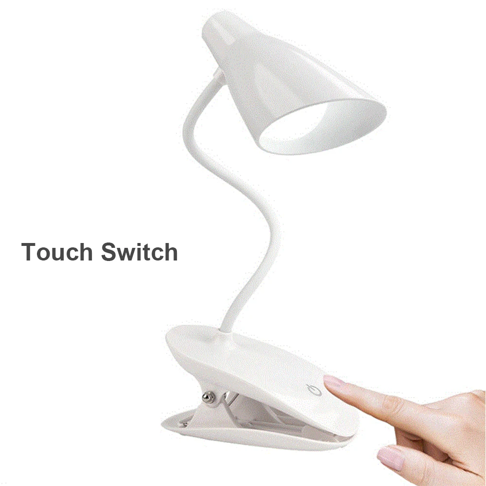 Touch Switch Clip LED Desk Lamp Modern 3 Levels Dimming USB Plug-in Reading Study Light Table Lamps for College Dorm Bedroom