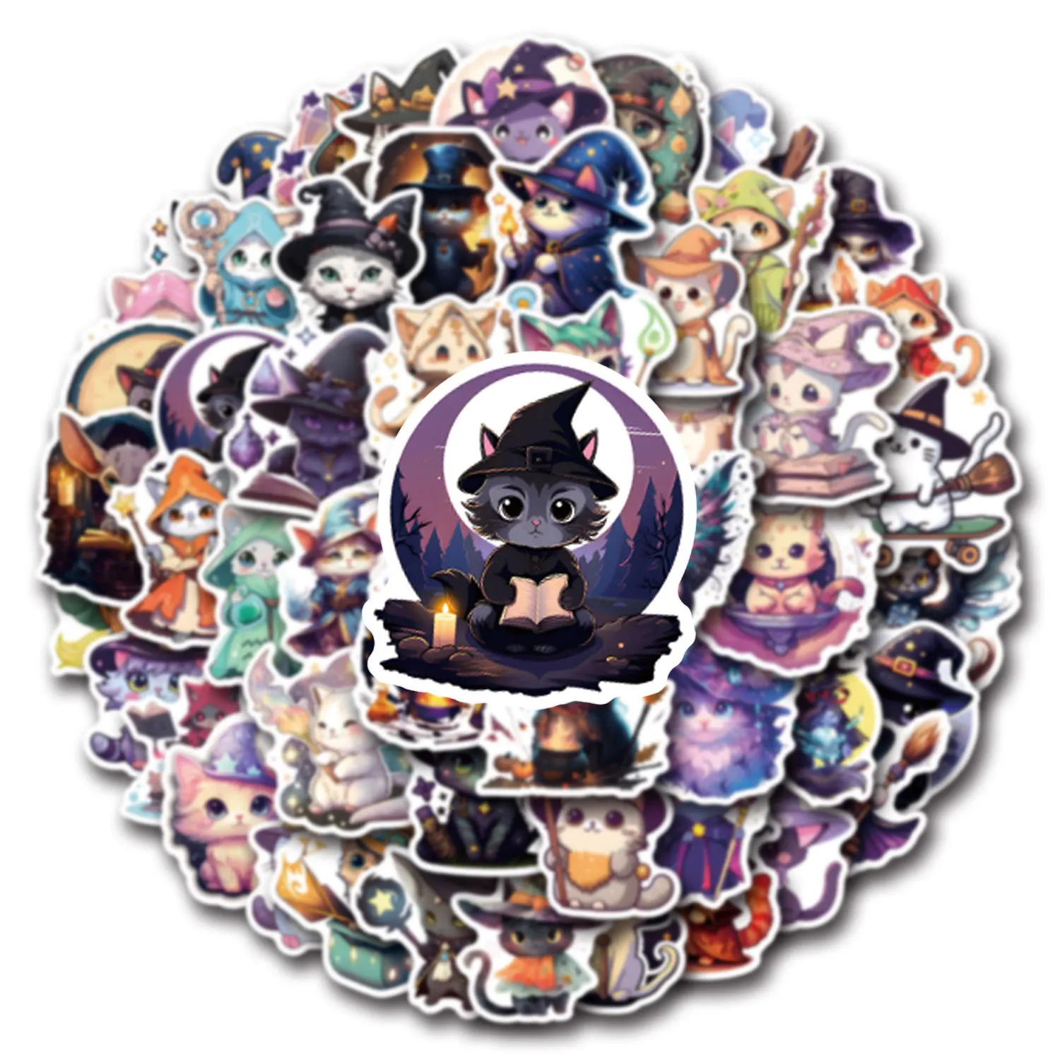 

55PCS Cartoon Magic Kitten Cute Cat Doodle Stickers Creative Decoration Phone Case Guitar Laptop Waterproof Decal Toy Gift