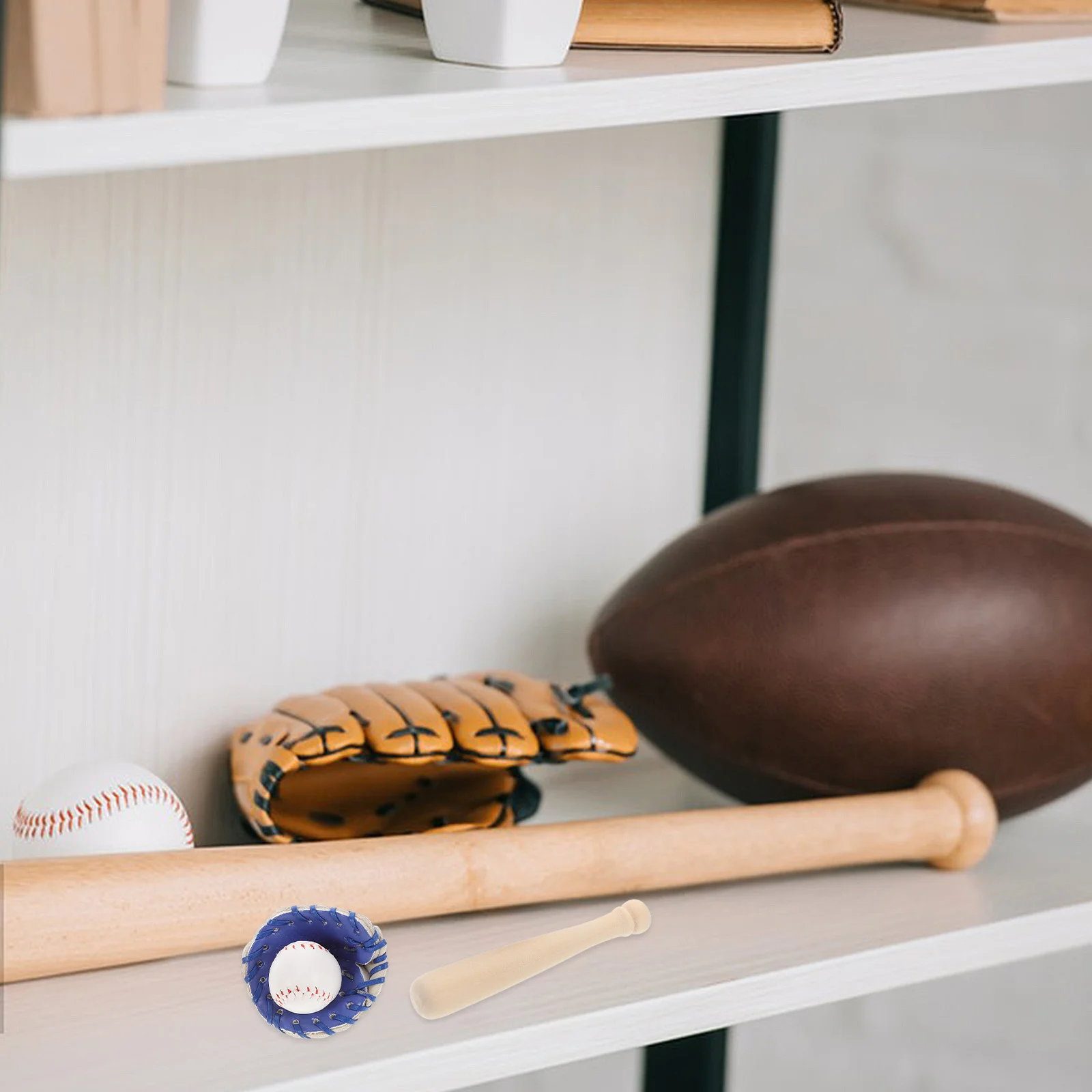 

1 Set Mini Baseball Glove Bat Kit Decorative Miniature Playset Sturdy Portable Bright Pretend Play Accessory Sports Miniatures