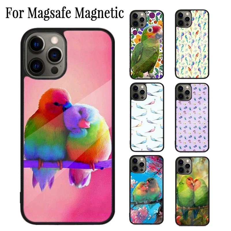 Colorful Parrots Magnetic Phone Case Coque For iPhone 16 15 14 Plus 13 12 Mini 11 Pro Max Magsafe Wireless Charging Cover