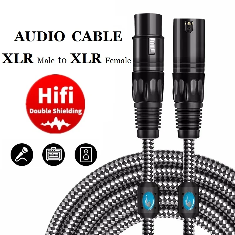 3-Pin XLR Male to Female Audio Cable for Microphone Amplifier Stage Studio Club Mixing Boards Speaker System Shielded Cords